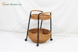 2-Tier Rattan Rolling Cart – Handwoven Storage Trolley with Wheels-CH5234A-1BR