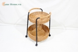 2-Tier Rattan Rolling Cart – Handwoven Storage Trolley with Wheels-CH5234A-1BR