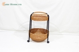 2-Tier Rattan Rolling Cart – Handwoven Storage Trolley with Wheels-CH5234A-1BR