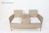 Garden Poly Rattan 2 Seater Companion Seat Wicker Love Seat Weave Partner Bench with Cushions Patio Outdoor Furniture-CH5229A-1YL