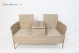 Garden Poly Rattan 2 Seater Companion Seat Wicker Love Seat Weave Partner Bench with Cushions Patio Outdoor Furniture-CH5229A-1YL