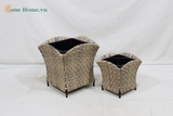 Handmade Plastic Rattan Wicker Planter Pot for Indoor Outdoor Garden-CH2378A-2GY
