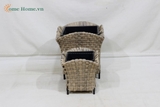 Handmade Plastic Rattan Wicker Planter Pot for Indoor Outdoor Garden-CH2378A-2GY