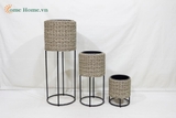 Handmade Plastic Rope Planter with Stand – Eco-Friendly Home Decor-CH3356B-1-3BR
