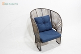 Outdoor Poly rattan Chair – Weatherproof Wicker Companion Bench with Cushions for Garden or Balcony Use-CH5422A1BL