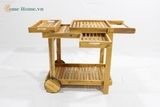 Solid Wood Bar Cart – 2-Tier Rolling Serving Trolley-CH5217A-1NA