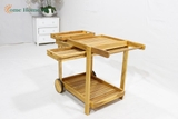Solid Wood Bar Cart – 2-Tier Rolling Serving Trolley-CH5217A-1NA