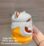 Ly sứ hình con mèo nắp đậy kèm muỗng 400ml