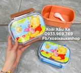 HỘP CƠM NHỰA POOH - ĐORAEMON ( kèm muỗng và vách chia )