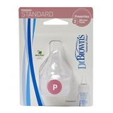 Hộp 2 núm ty silicone Dr.Brown's cổ thường cho trẻ tập bú bình