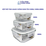 Hộp thủy tinh vuông Likado chịu nhiệt, nắp đậy kín, dùng được trong lò vi sóng