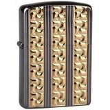 zippo đồng đen nguyên chất hoa văn 3 sọc bằng vàng 24k