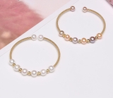 Lắc tay Ngọc trai nước ngọt Thiên nhiên Cao cấp - Kiềng đơn tròn Mix bi vàng - GOLDEN PEARL (6-7ly) - CTJ3110