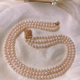 Vòng cổ Ngọc trai nước ngọt Thiên nhiên Cao cấp - Chuỗi 3 hàng tròn sang trọng - LUXURY PEARL (5-6ly) - CTJ4310