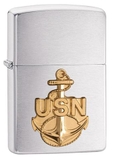 Zippo US Navy Anchor Emblem Brushed Chrome