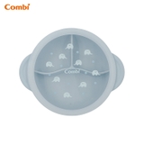Khay ăn dặm Combi silicone platinum kèm nắp - họa tiết Voi xanh