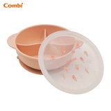 Khay ăn dặm Combi silicone platinum kèm nắp - họa tiết Kem hồng