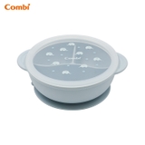 Khay ăn dặm Combi silicone platinum kèm nắp - họa tiết Voi xanh