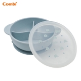 Khay ăn dặm Combi silicone platinum kèm nắp - họa tiết Voi xanh