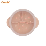 Khay ăn dặm Combi silicone platinum kèm nắp - họa tiết Kem hồng