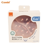 Khay ăn dặm Combi silicone platinum kèm nắp - họa tiết Kem hồng