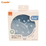 Khay ăn dặm Combi silicone platinum kèm nắp - họa tiết Voi xanh
