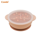 Khay ăn dặm Combi silicone platinum kèm nắp - họa tiết Kem hồng