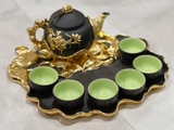 Bộ ấm chén đất đỏ khay sen dát điểm - TSDD4