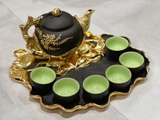 Bộ ấm chén đất đỏ khay sen dát điểm - TSDD5