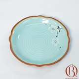 Đĩa Hoa Phi 22 cm Men Xanh Ngọc Vẽ Hoa Đào