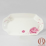 Đĩa Bầu Dục Vuông 31x17.5 cm Men Kem Hoa Hồng