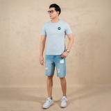 ÁO THUN NAM CỔ TRÒN TAY NGẮN XUẤT HÀN IN HÌNH SAU LƯNG MÀU XÁM XANH AT4528T