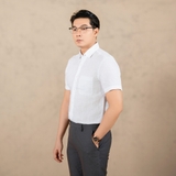 ÁO SƠ MI NAM LINEN TAY NGẮN PHỐI TÚI NGỰC XUẤT MỸ MÀU TRẮNG SM4511T1