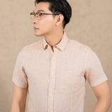 ÁO SƠ MI NAM LINEN TAY NGẮN PHỐI TÚI NGỰC XUẤT MỸ MÀU HỒNG CAM SALMON SM4511T4