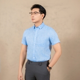 ÁO SƠ MI NAM LINEN TAY NGẮN PHỐI TÚI NGỰC XUẤT MỸ MÀU XANH DƯƠNG SM4511T3