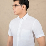 ÁO SƠ MI NAM LINEN TAY NGẮN PHỐI TÚI NGỰC XUẤT MỸ MÀU TRẮNG SM4511T1