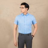 ÁO SƠ MI NAM LINEN TAY NGẮN PHỐI TÚI NGỰC XUẤT MỸ MÀU XANH DƯƠNG SM4511T3