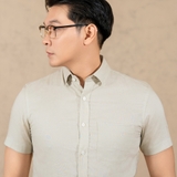 ÁO SƠ MI NAM LINEN TAY NGẮN PHỐI TÚI NGỰC XUẤT MỸ MÀU BEIGE SM4511T5