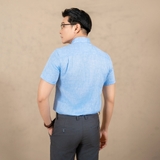 ÁO SƠ MI NAM LINEN TAY NGẮN PHỐI TÚI NGỰC XUẤT MỸ MÀU XANH DƯƠNG SM4511T3