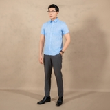 ÁO SƠ MI NAM LINEN TAY NGẮN PHỐI TÚI NGỰC XUẤT MỸ MÀU XANH DƯƠNG SM4511T3