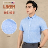 ÁO SƠ MI NAM LINEN TAY NGẮN PHỐI TÚI NGỰC XUẤT MỸ MÀU XANH DƯƠNG SM4511T3