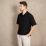 ÁO SƠ MI NAM LINEN TAY NGẮN PHỐI TÚI NGỰC MÀU ĐEN SM4509H-D