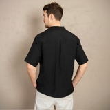 ÁO SƠ MI NAM LINEN TAY NGẮN PHỐI TÚI NGỰC MÀU ĐEN SM4509H-D