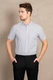 ÁO SƠ MI NAM LINEN TAY NGẮN XUẤT HÀN HỌA TIẾT HÌNH HỌC MÀU XÁM SM4611T