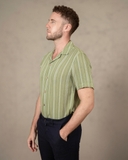 ÁO SƠ MI NAM LINEN TAY NGẮN XUẤT MỸ KẺ SỌC MÀU XANH BƠ SM4725U2