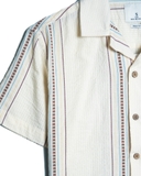 ÁO SƠ MI NAM LINEN TAY NGẮN XUẤT MỸ MÀU KEM THÊU HỌA TIẾT SM4725U3