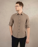 ÁO SƠ MI NAM LINEN TAY DÀI MÀU NÂU TÂY SM4825T4