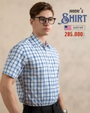 ÁO SƠ MI NAM TAY NGẮN XUẤT MỸ HỌA TIẾT CA RÔ MÀU XANH NAVY SM4830L16