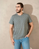 ÁO THUN NAM CỔ TRÒN TAY NGẮN XUẤT MỸ HỌA TIẾT GEOMETRIC MÀU XÁM 21110L-1