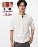 ÁO THUN NAM CỔ HENLEY TAY NGẮN VẢI DRY WAFFLE XUẤT NHẬT MÀU TRẮNG AT60402N9